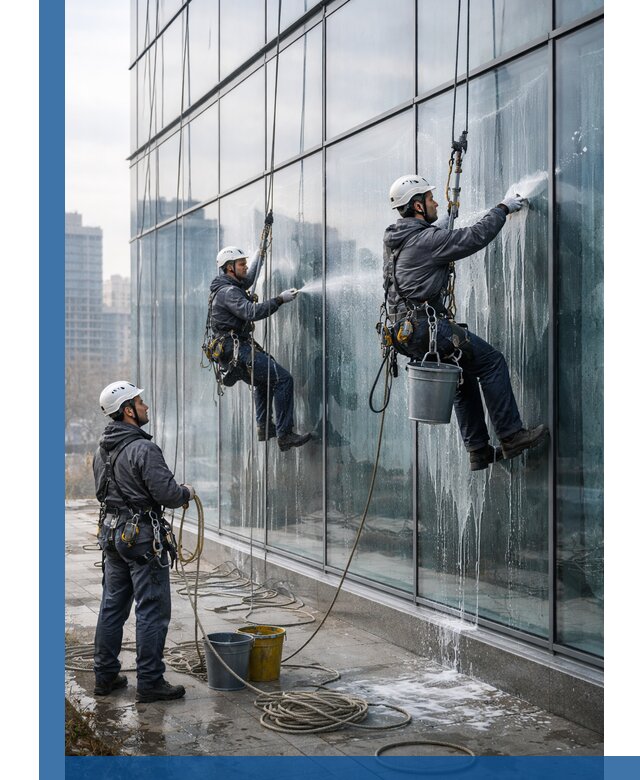 Промышленная мойка панорамных окон на высоте в Геленджике