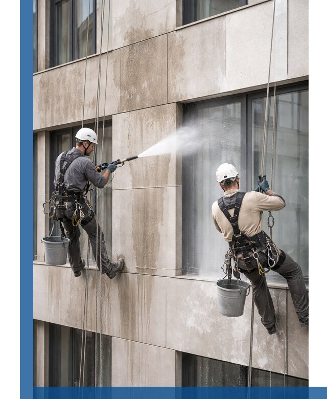 Послестроительная мойка фасада промышленным альпинизмом в Геленджике