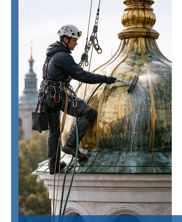 Профессиональная мойка куполов и шпилей высотными альпинистами в Геленджике