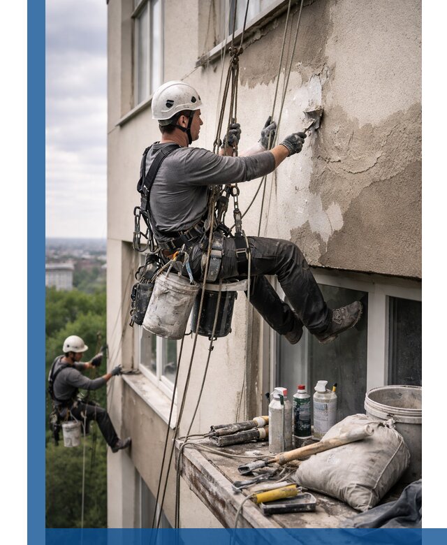 Косметический ремонт фасада зданий в Геленджике промышленными альпинистами