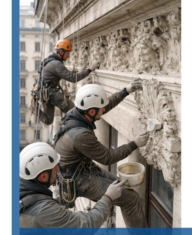 Реставрация фасадной лепнины с высотными работами в Геленджике