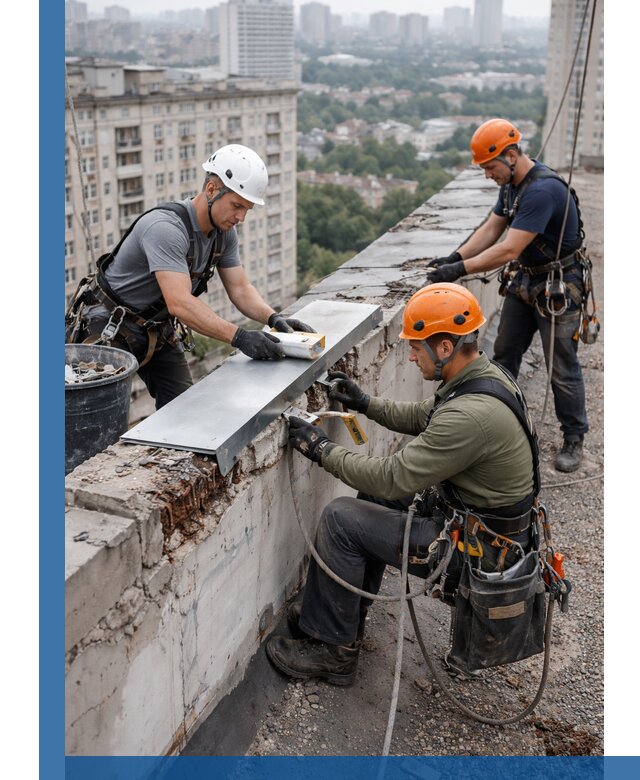 Ремонт парапета на кровле в Геленджике, высотные работы с гарантией