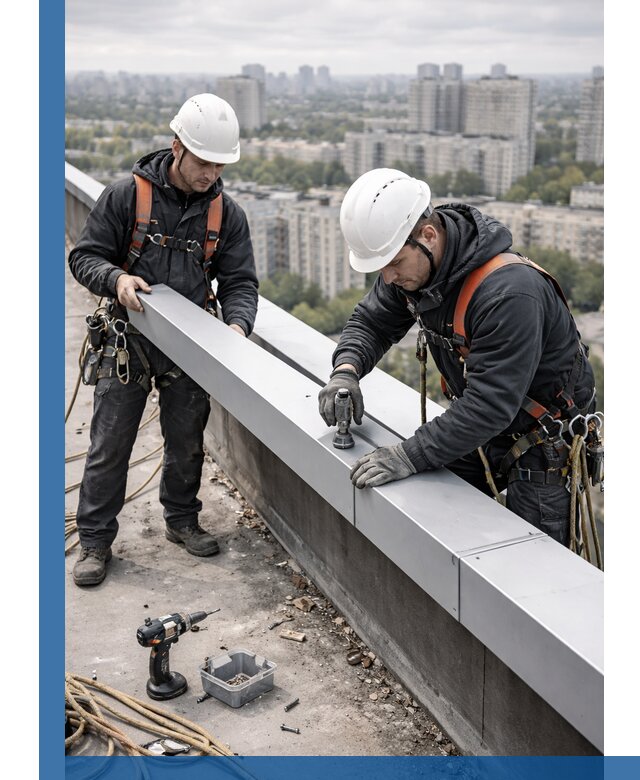 Монтаж парапетных крышек и ограждений кровли в Геленджике