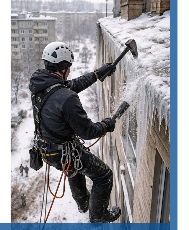 Сбивание сосулек с крыши в Геленджике по цене от 4677 р. | ВЫСОТНИК-Глн