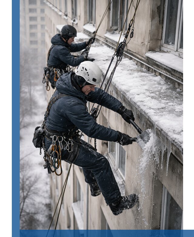 Удаление наледи и сосулек с карнизов в Геленджике профессионально