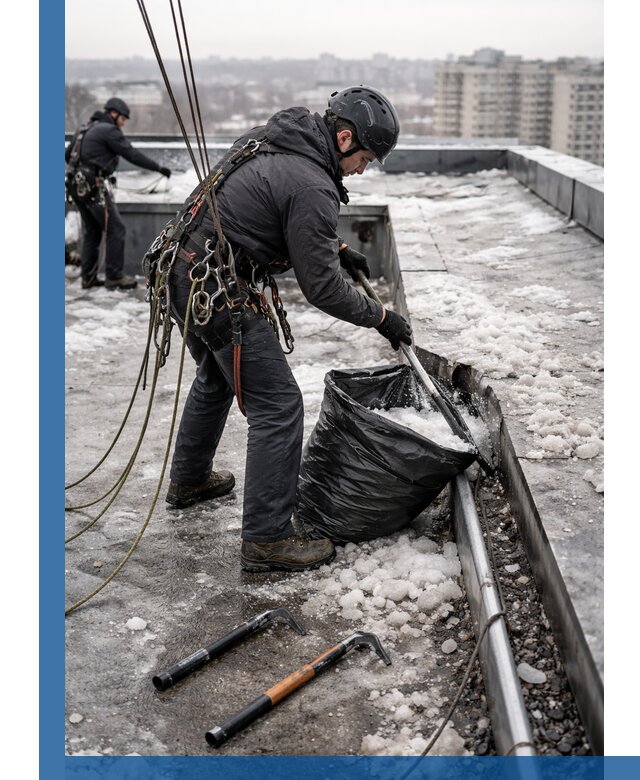 Аварийная очистка кровли в Геленджике от промальпинистов