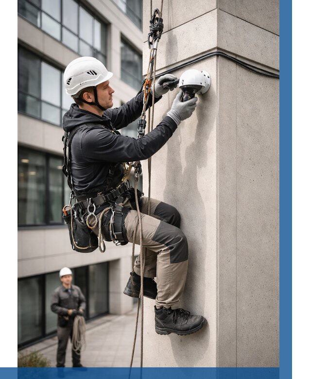 Монтаж камер видеонаблюдения на фасаде в Геленджике от 8835 р.-ВЫСОТНИК-Глн