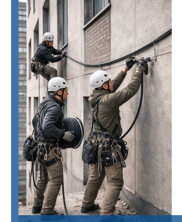 Прокладка кабеля по фасаду в Геленджике, профессиональный монтаж