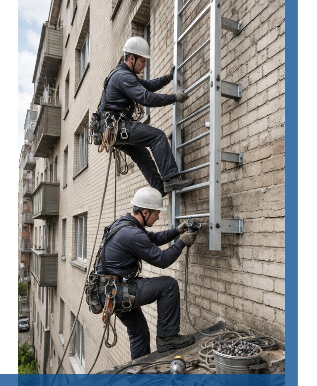 Монтаж пожарной лестницы в Геленджике от 25985 р заказать у ВЫСОТНИК-Глн