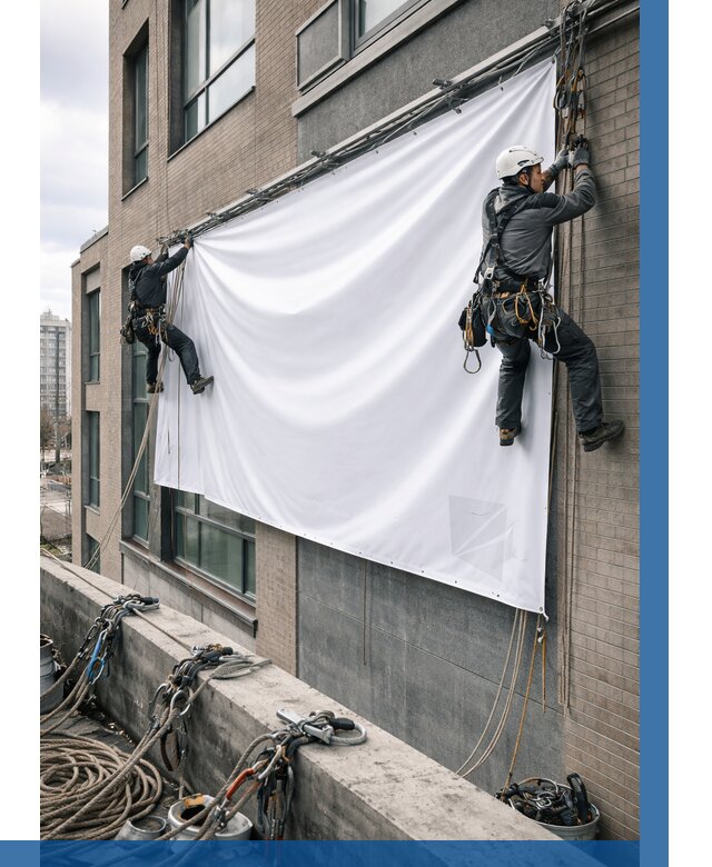 Монтаж баннеров на фасаде в Геленджике от 676 р. заказать ВЫСОТНИК-Глн