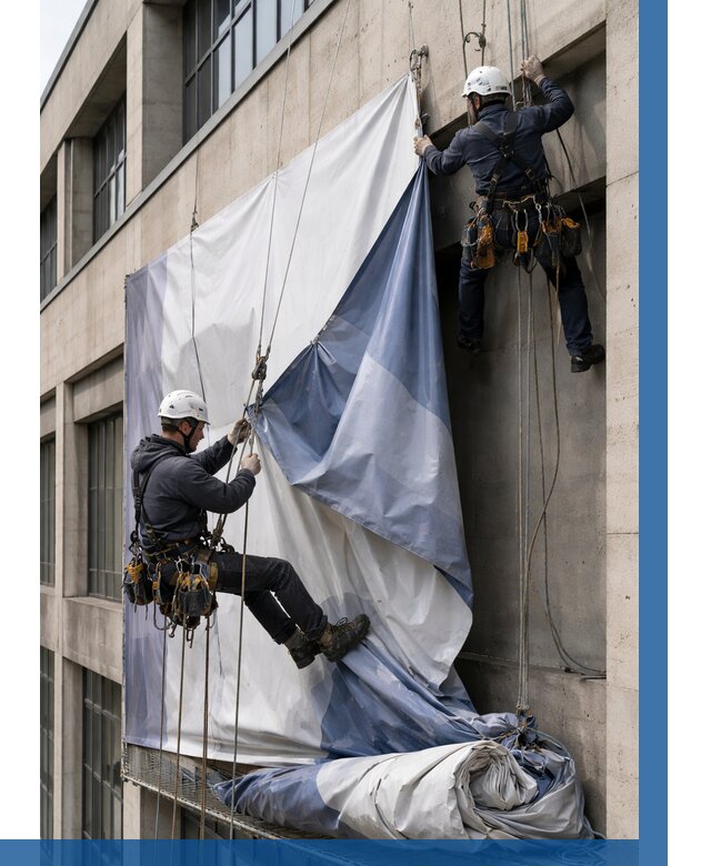 Демонтаж баннеров с фасада в Геленджике от 4677 р. | ВЫСОТНИК-Глн