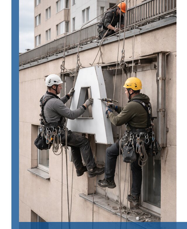 Ремонт и восстановление наружных вывесок на высоте в Геленджике