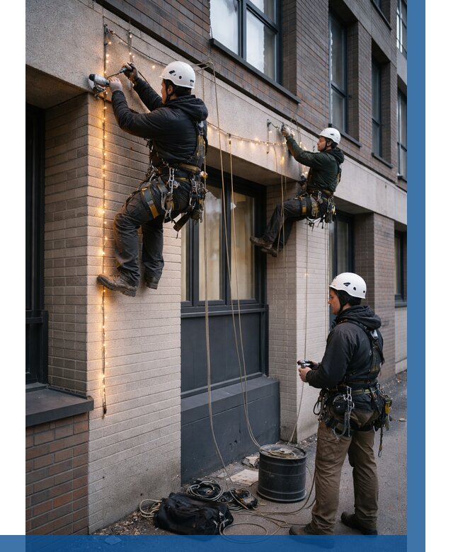 Монтаж гирлянд на фасаде в Геленджике от 3638 р. | ВЫСОТНИК-Глн