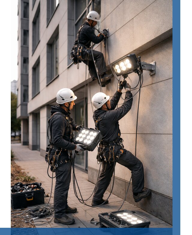 Монтаж прожекторов на фасаде в Геленджике от 7796 р. | ВЫСОТНИК-Глн