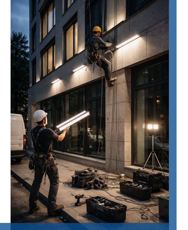 Монтаж архитектурной подсветки здания в Геленджике от 2599 р.|ВЫСОТНИК-Глн