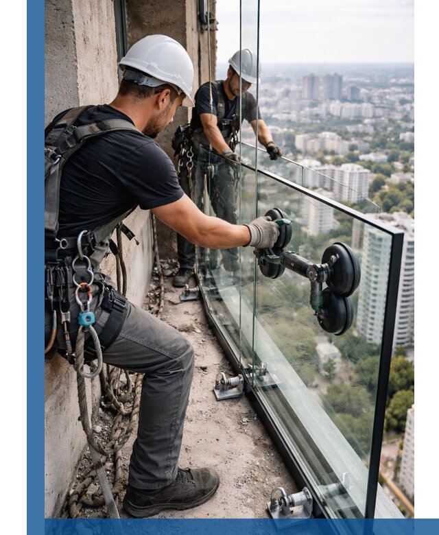 Монтаж стеклянных ограждений под ключ с гарантией в Геленджике