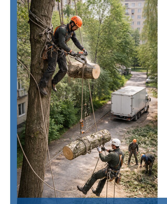 Спил деревьев альпинистами в Геленджике, безопасно и без повреждений