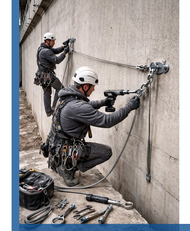 Монтаж анкерных линий высотной безопасности в Геленджике