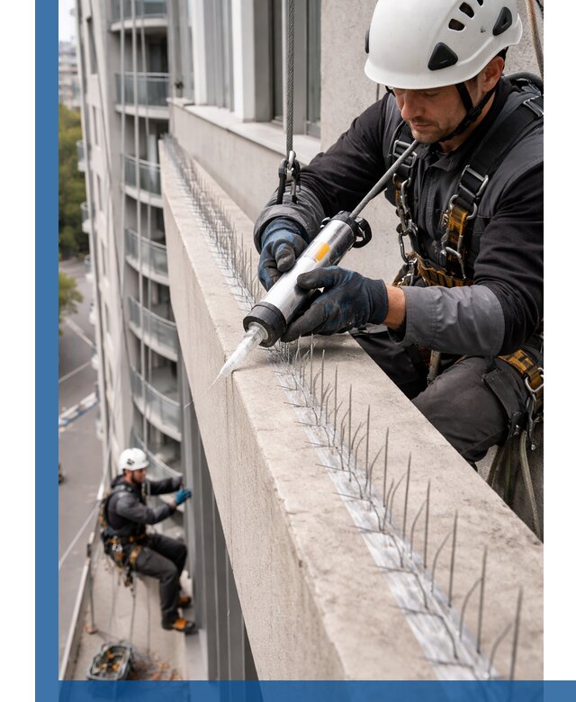 Установка шипов от птиц на фасадах и кровлях в Геленджике